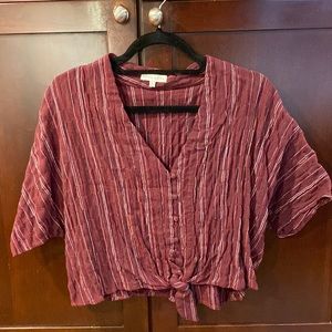 Moon River Tie Front Stripe Blouse